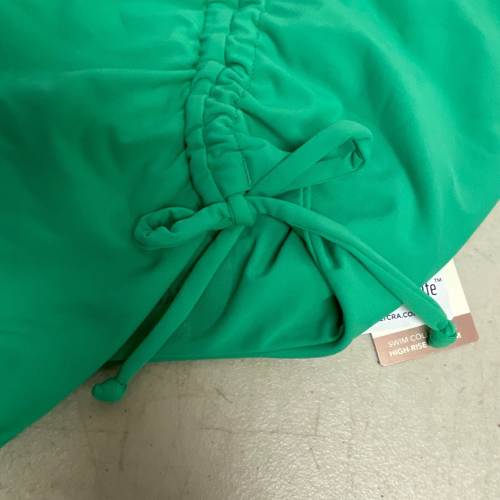 CALIA Women's High Waisted Ruched Side Tie Swim Bottoms Green Glow WSA23410