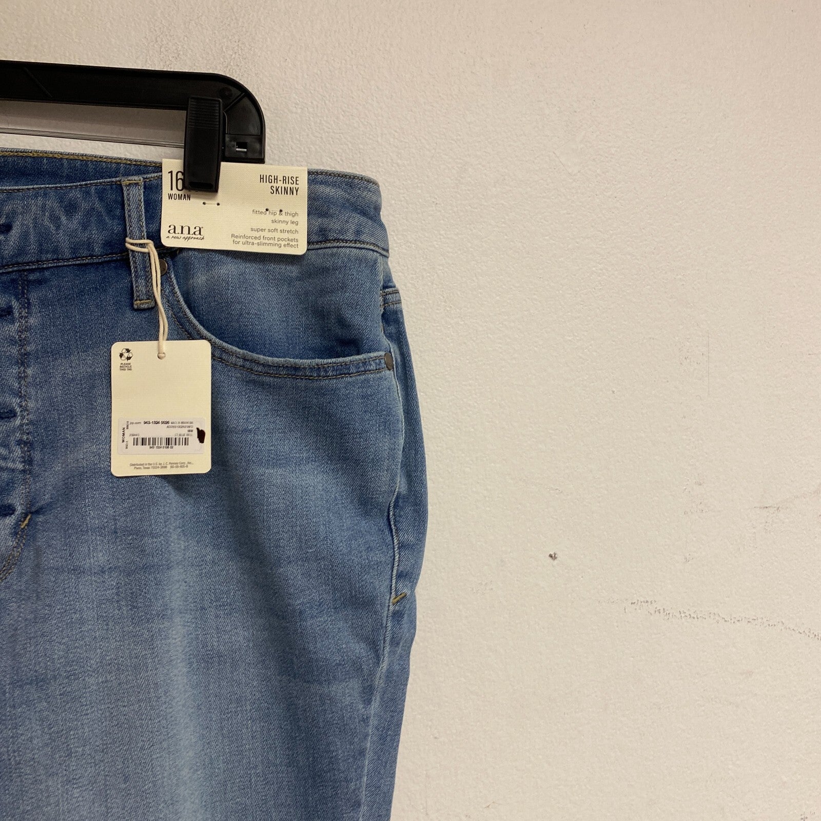 Ana Women's High Rise Exposed Button Skinny Jeans Size 16W Color Light Blue Bell