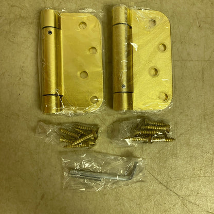 Signature Hardware 4″ Rounded Steel Door Hinge with Spring 2 Pack Satin Brass