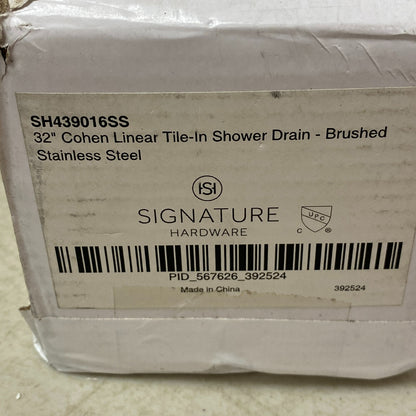 Signature Hardware 32" Cohen Linear Tile-In Shower Drain - Brushed Stainless S,,