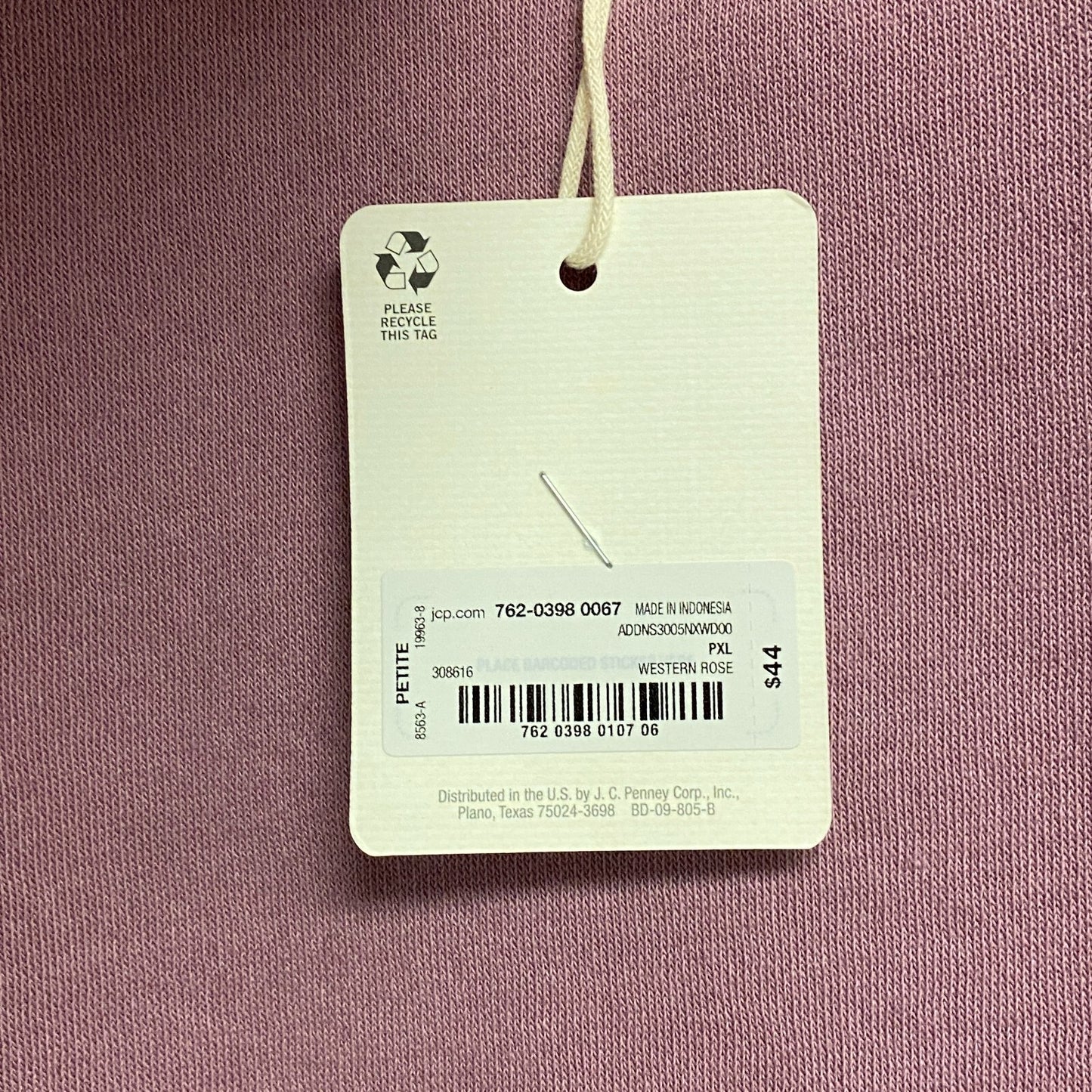 Ana Women's Padded Shoulders Long Sleeve Sweatshirt Size PXL Color: Western Rose