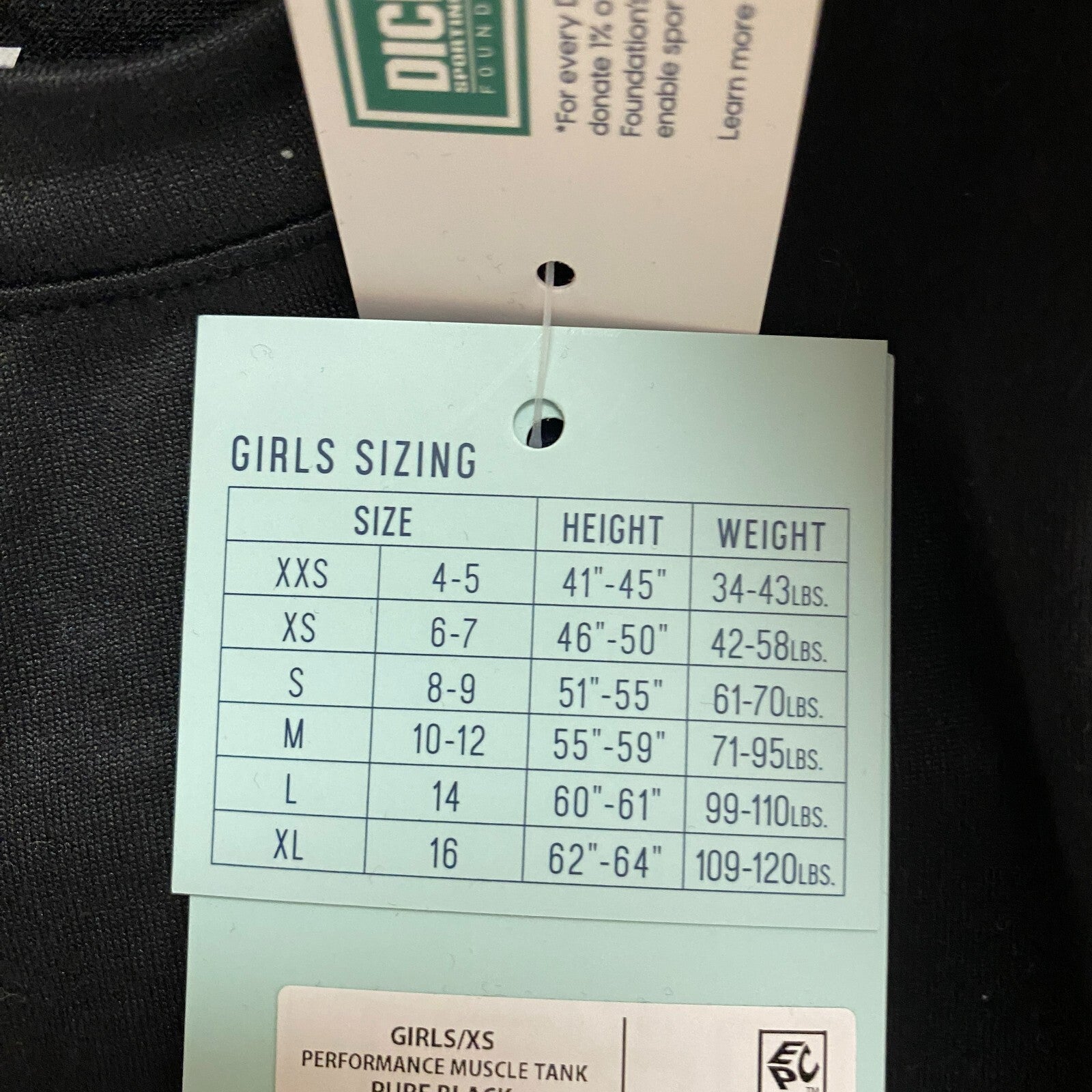 DSG Girl's Performance Muscle Tank Pure BLACK Solid DAG13100