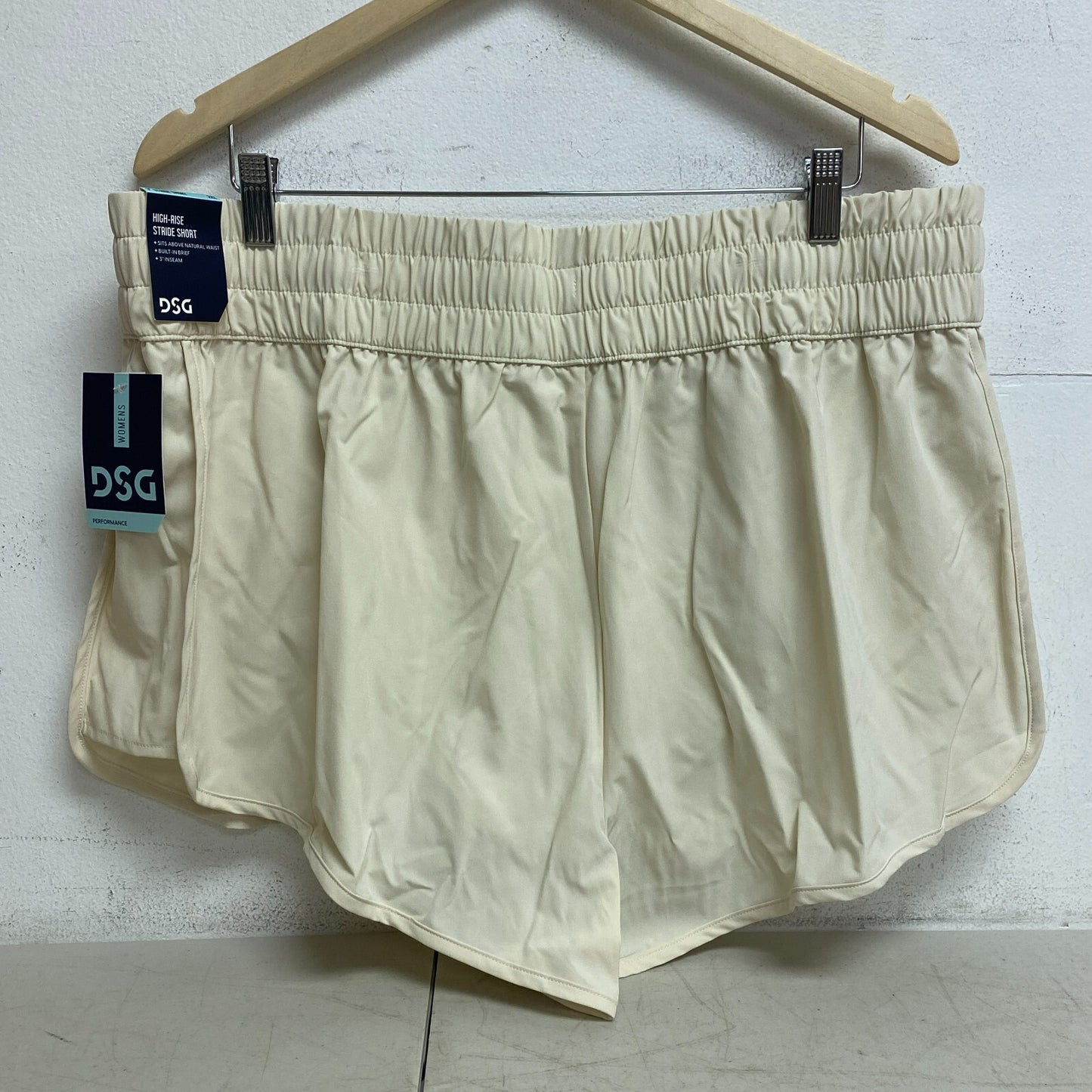 DSG Women's 3â High Rise Waistband Shorts Light Sand Solid Performance DAW1232