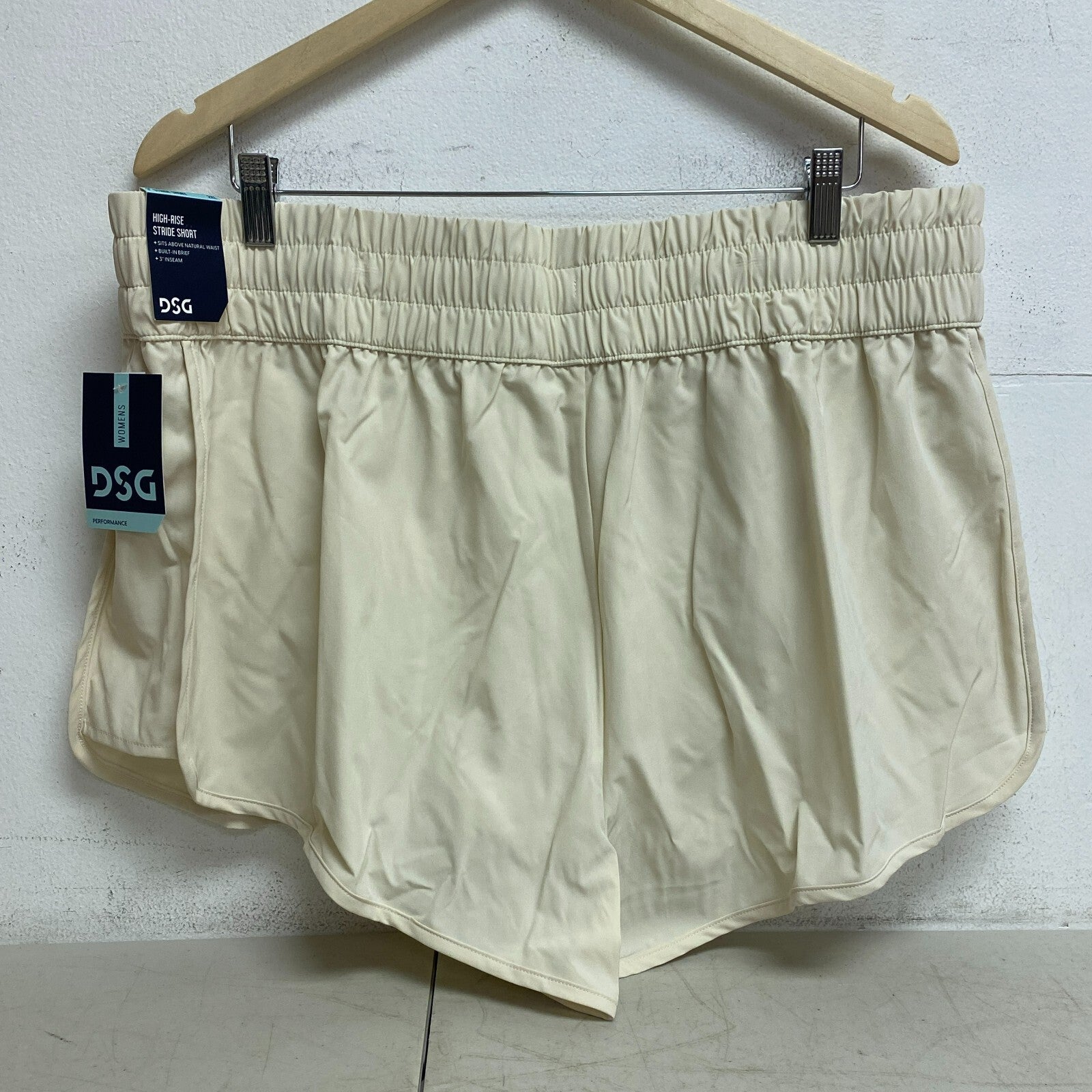 DSG Women's 3â High Rise Waistband Shorts Light Sand Solid Performance DAW1232