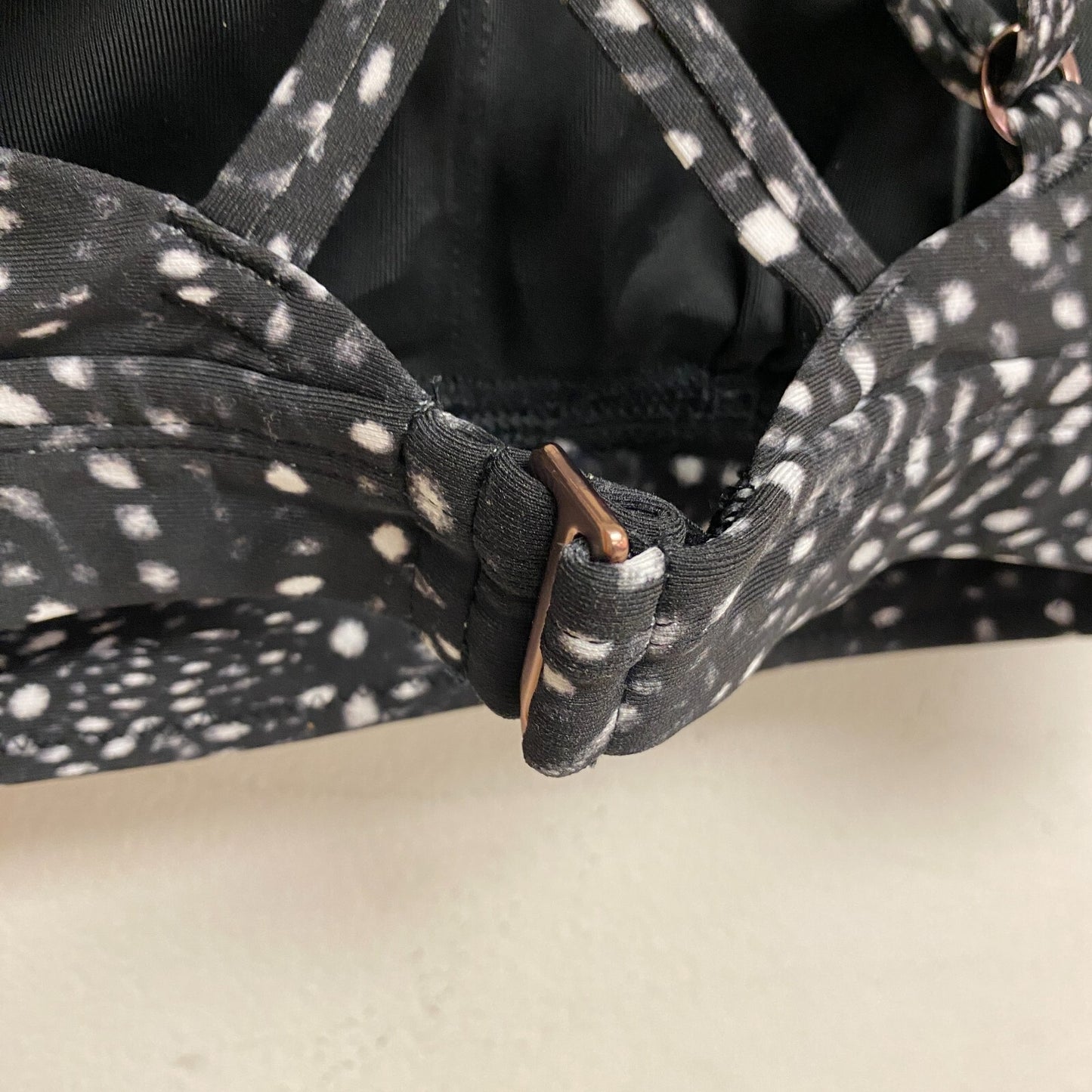 Calia Women's Strappy Racerback Bikini Top Deep Sea Dots Pure Black WSA23223PRT