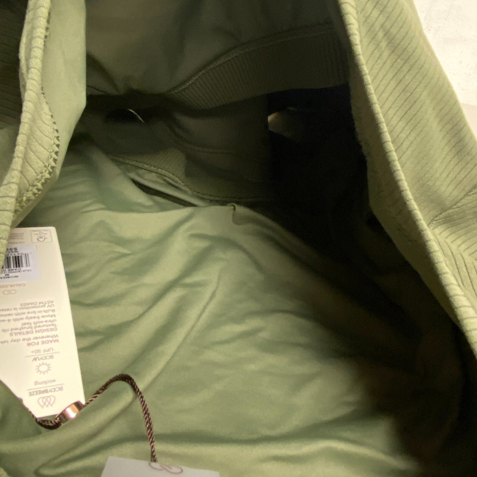 Calia Cropped Long Sleeve Support Top Dark Olive WAX31348 BRAND NEW