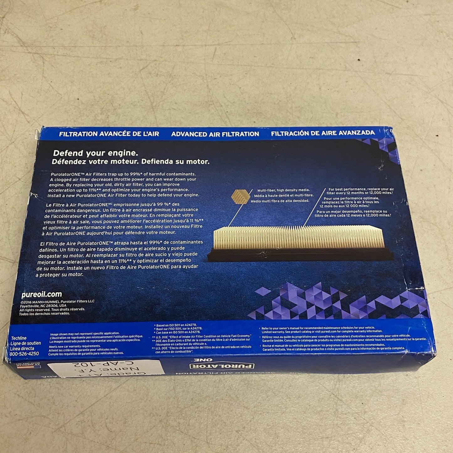 PUROLATORONE Engine Air Filter Panel White Model A25499