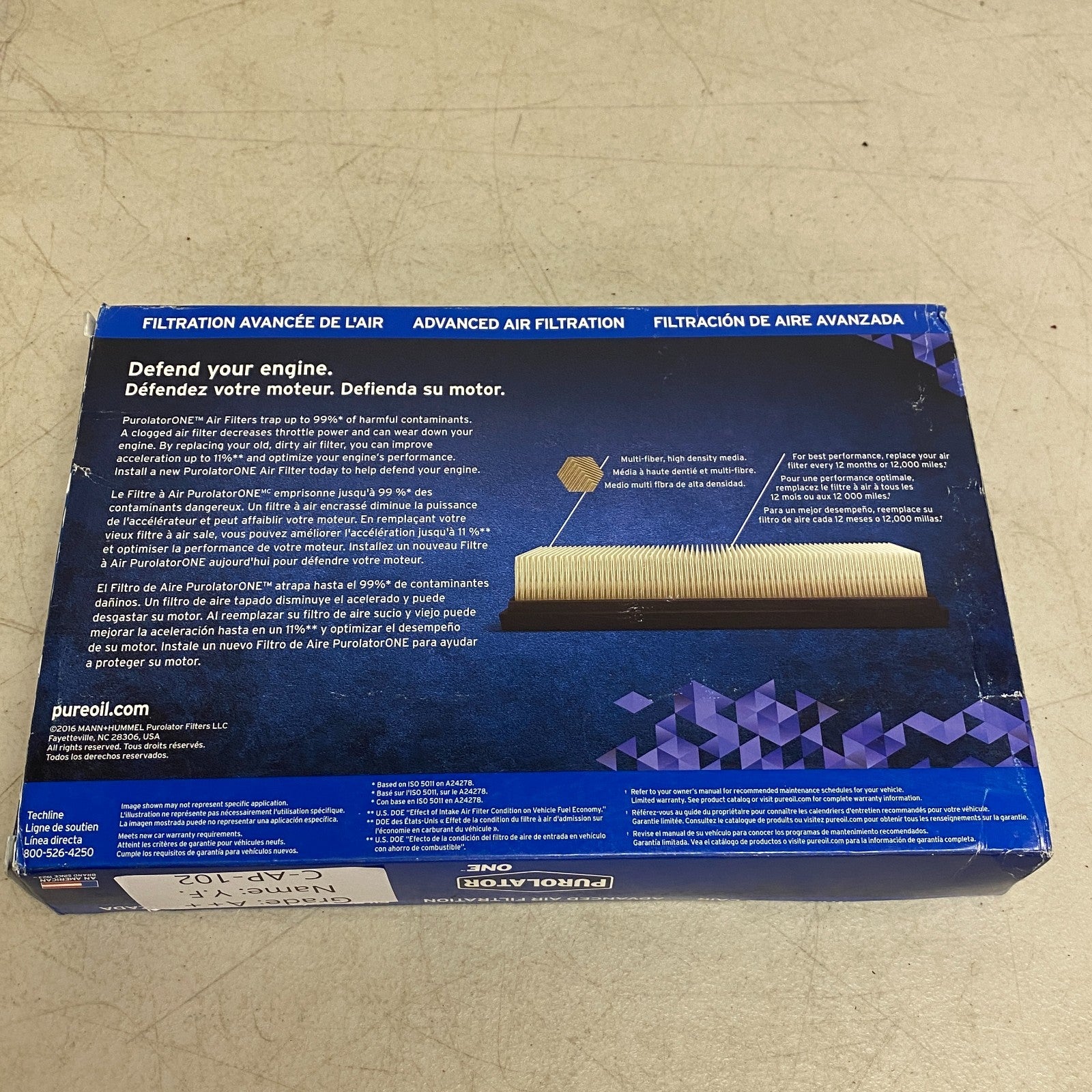 PUROLATORONE Engine Air Filter Panel White Model A25499