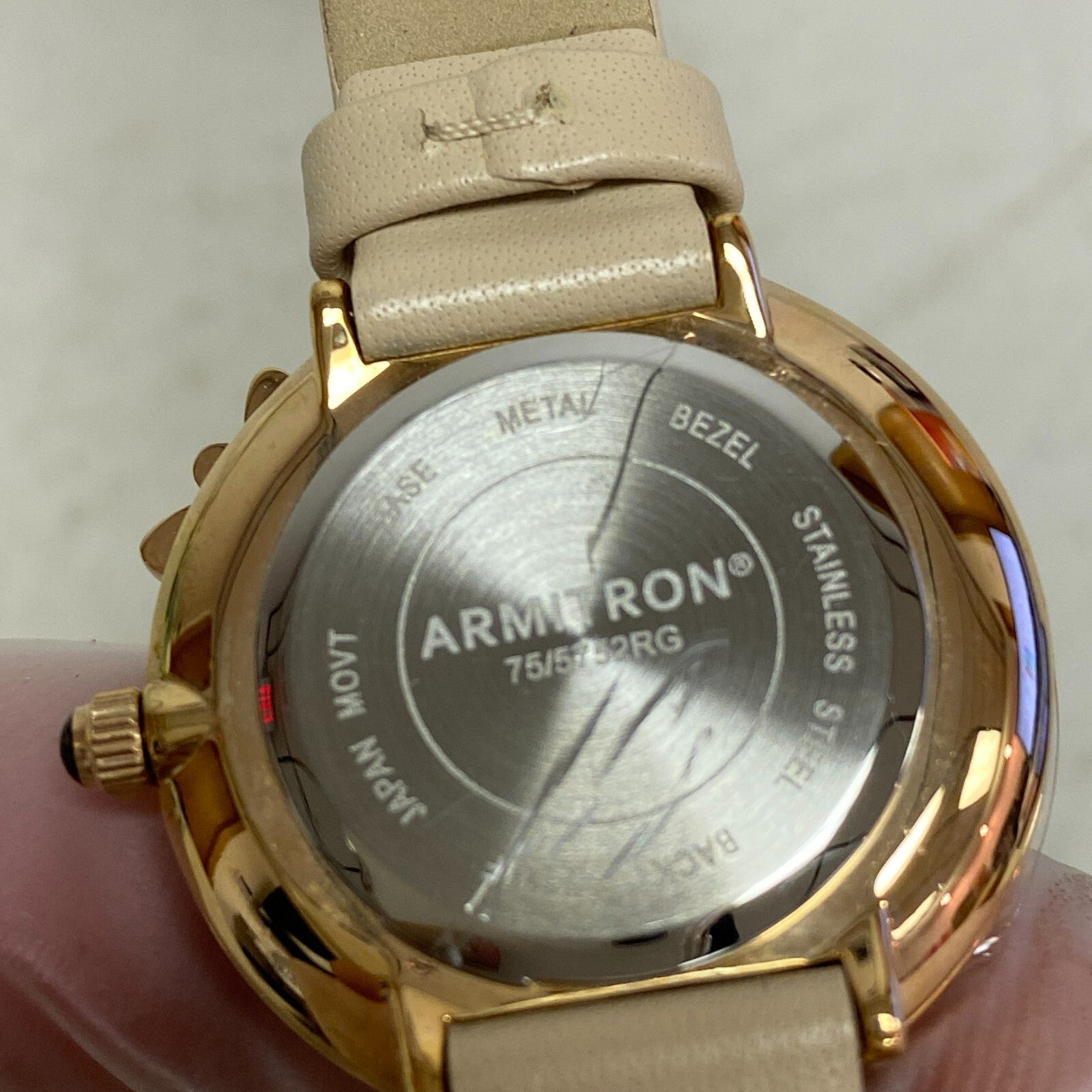 Armitron Rose Gold with butterfly Bessel Beige Band Women's Watch 75/5752RG