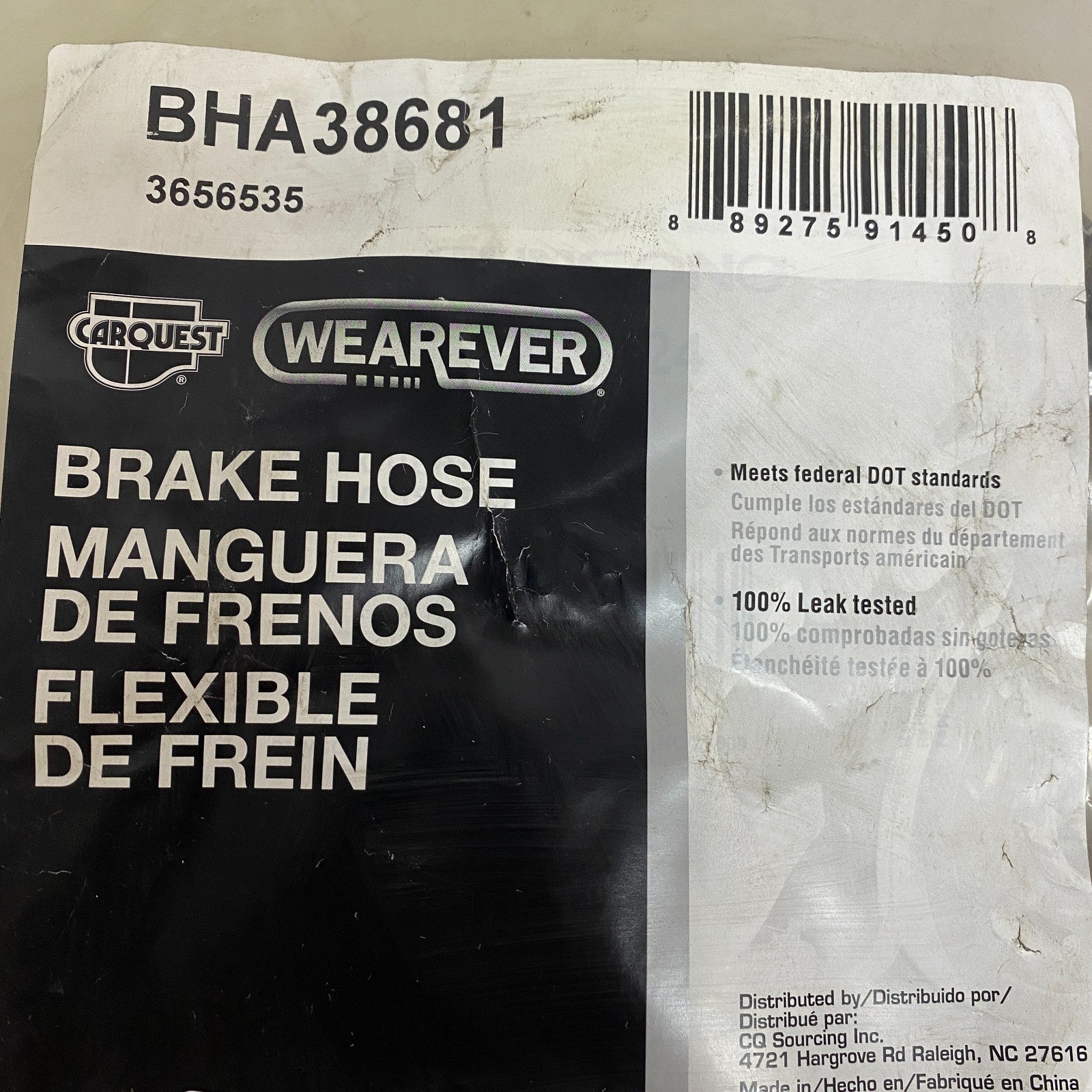 Carquest Wearever Brake Hose Assy w/ Banjo Fitting & Copper Washers BHA38681
