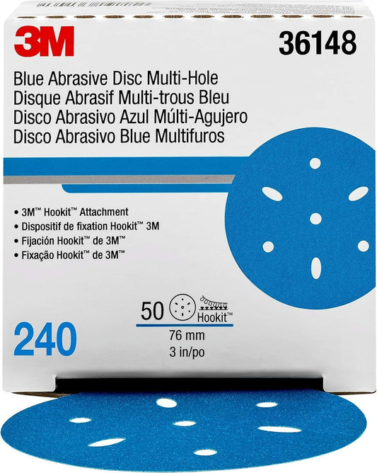 3M Hookit Blue Abrasive Disc 3" 240 Grit Multi-Hole Paper Backing 36148