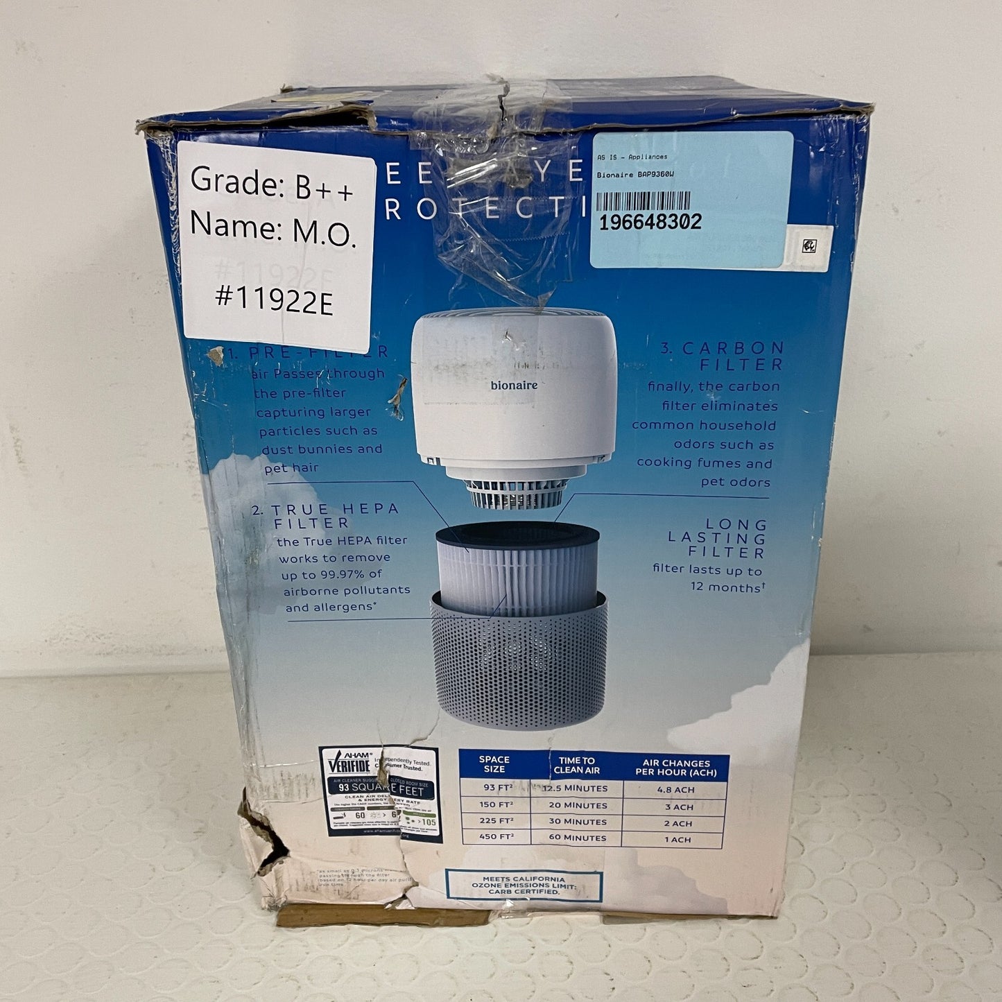 Bionaire CleanAir Mini True HEPA Air Purifier  Up to 450 sq ft White BAP9360W