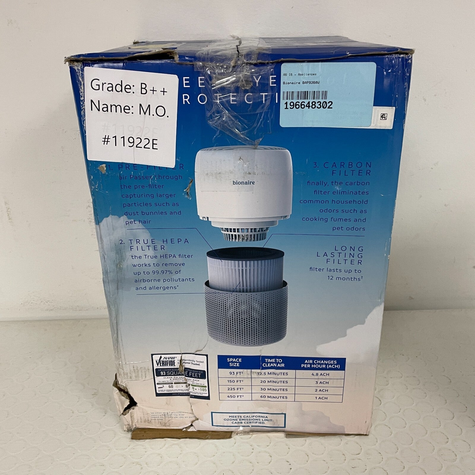 Bionaire CleanAir Mini True HEPA Air Purifier  Up to 450 sq ft White BAP9360W