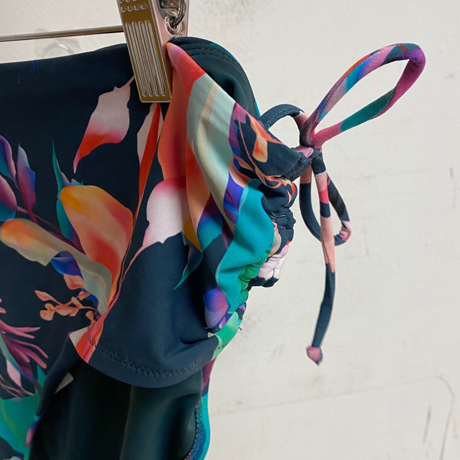 Calia Women's Swim Adjustable Rise Bikini Ruched Side Floral Bottom Aqua Multi