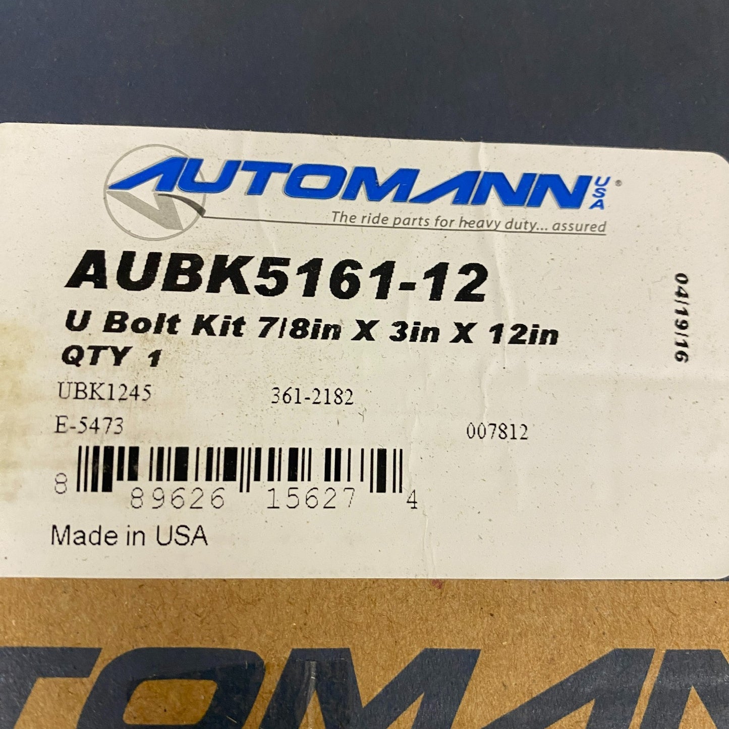 Automann U-Bolt Kit Round 7/8" x 3" x 12" AUBK5161-12