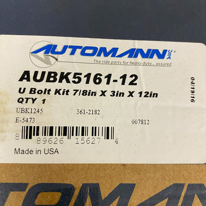 Automann U-Bolt Kit Round 7/8" x 3" x 12" AUBK5161-12