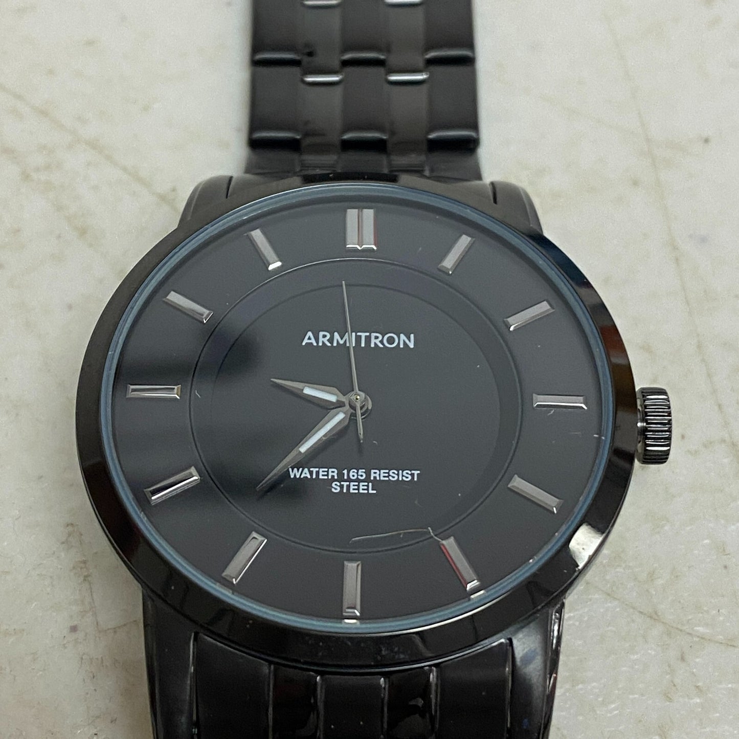 Armitron Steel Watch Men 42mm Black Round Dial 50M Stainless 6.5" 20/4962TI
