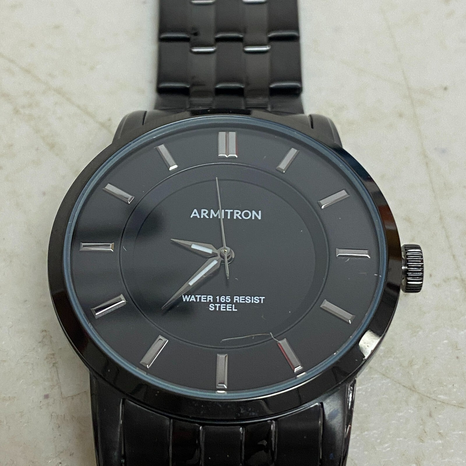 Armitron Steel Watch Men 42mm Black Round Dial 50M Stainless 6.5" 20/4962TI