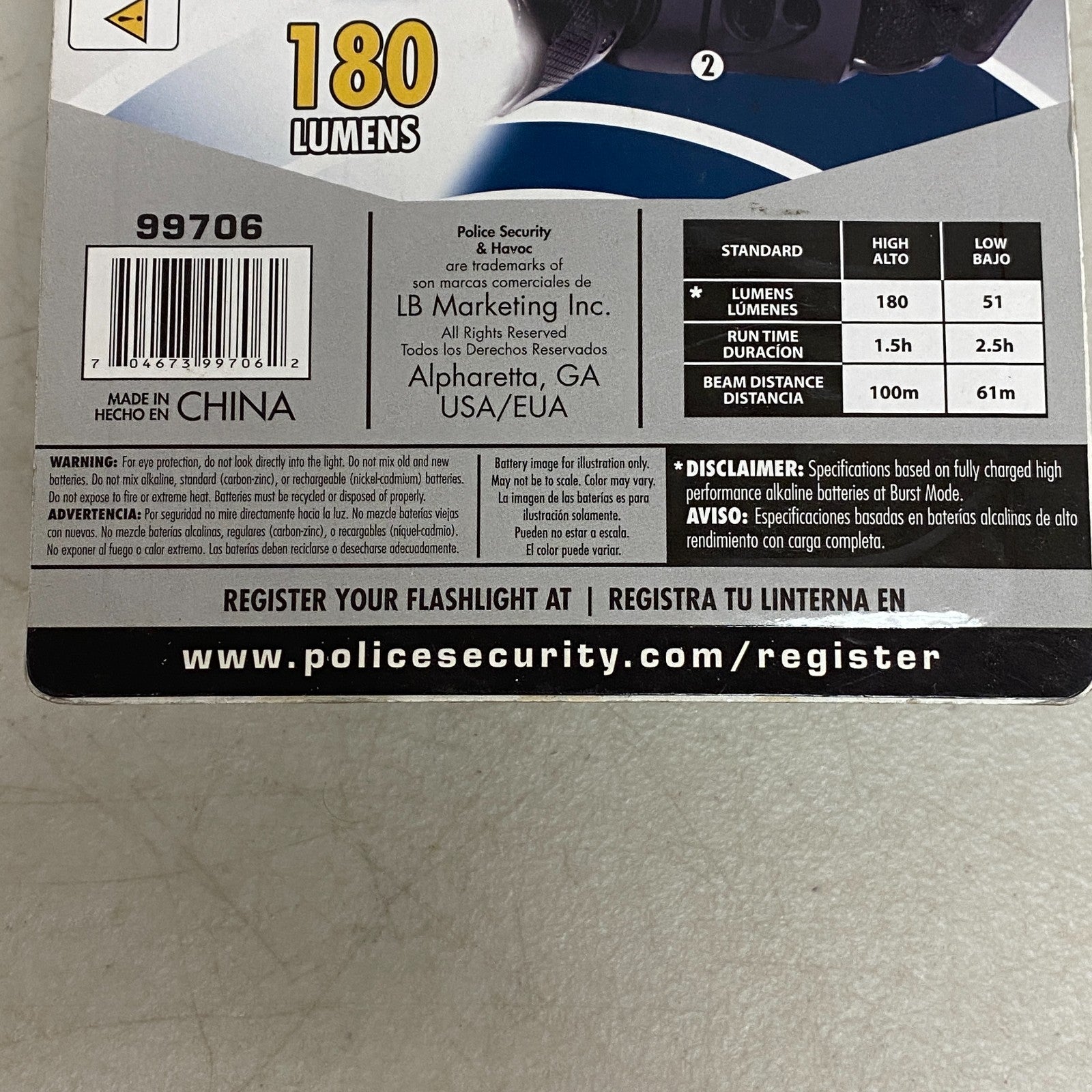 Police Security Havoc LED Headlamp Black 130 Lumens Pivoting Beam Model 99706