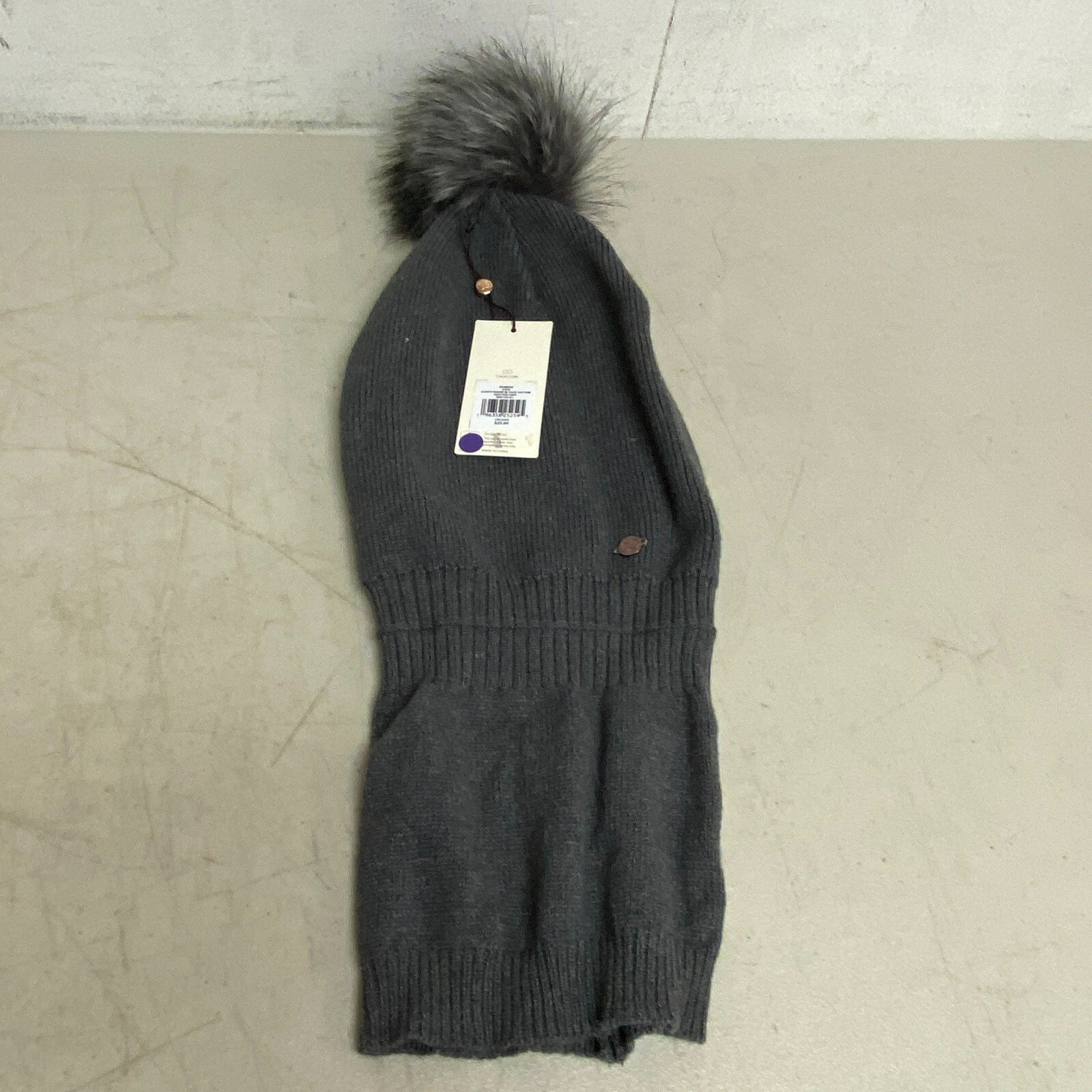 Calia Womens Slouch Beanie W/ Faux Fur Pom Beanie Heather NWT Grey CAC2202