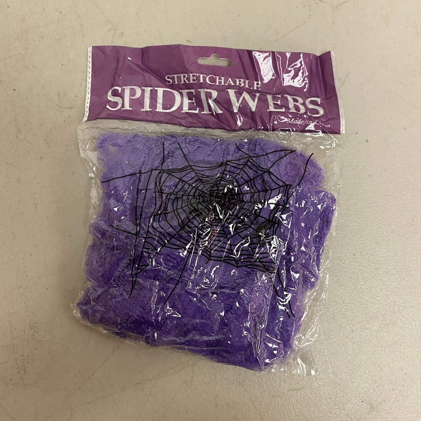 Stretchable Spider Web Decoration Purple w/ Black Spider Accents