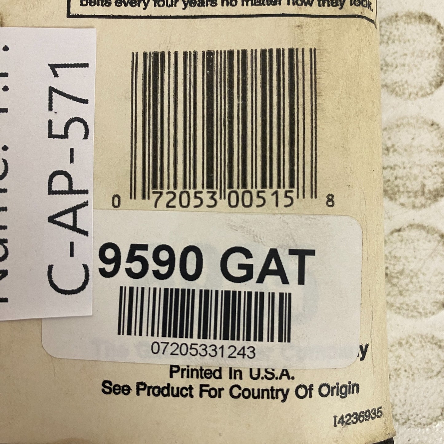 Gates XL V-Belt 1/2 Inch x 59-5/8 Inch 9590