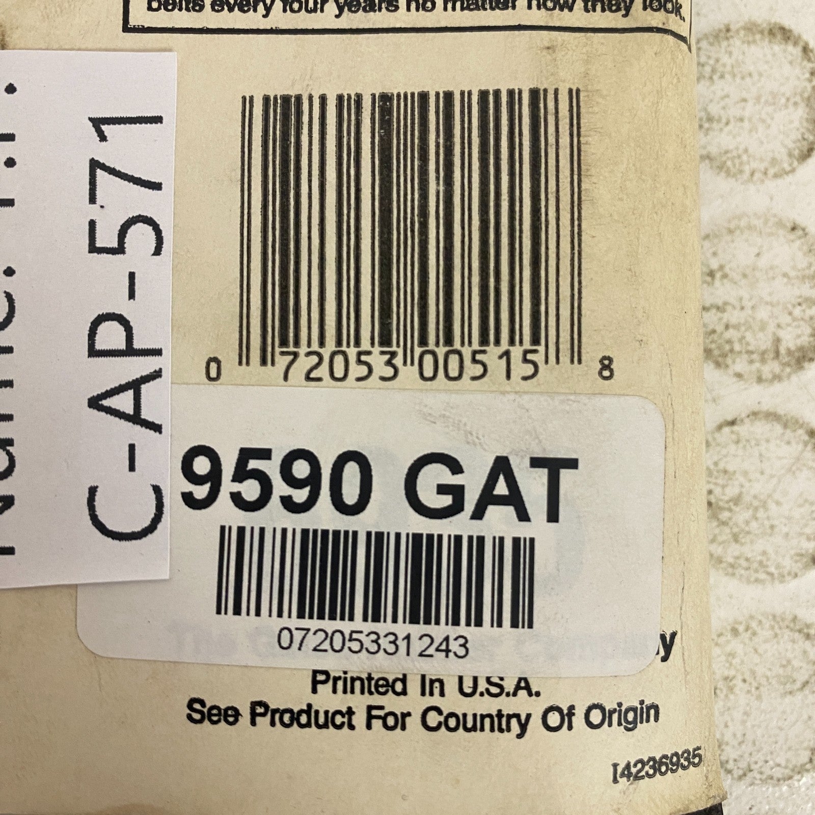 Gates XL V-Belt 1/2 Inch x 59-5/8 Inch 9590