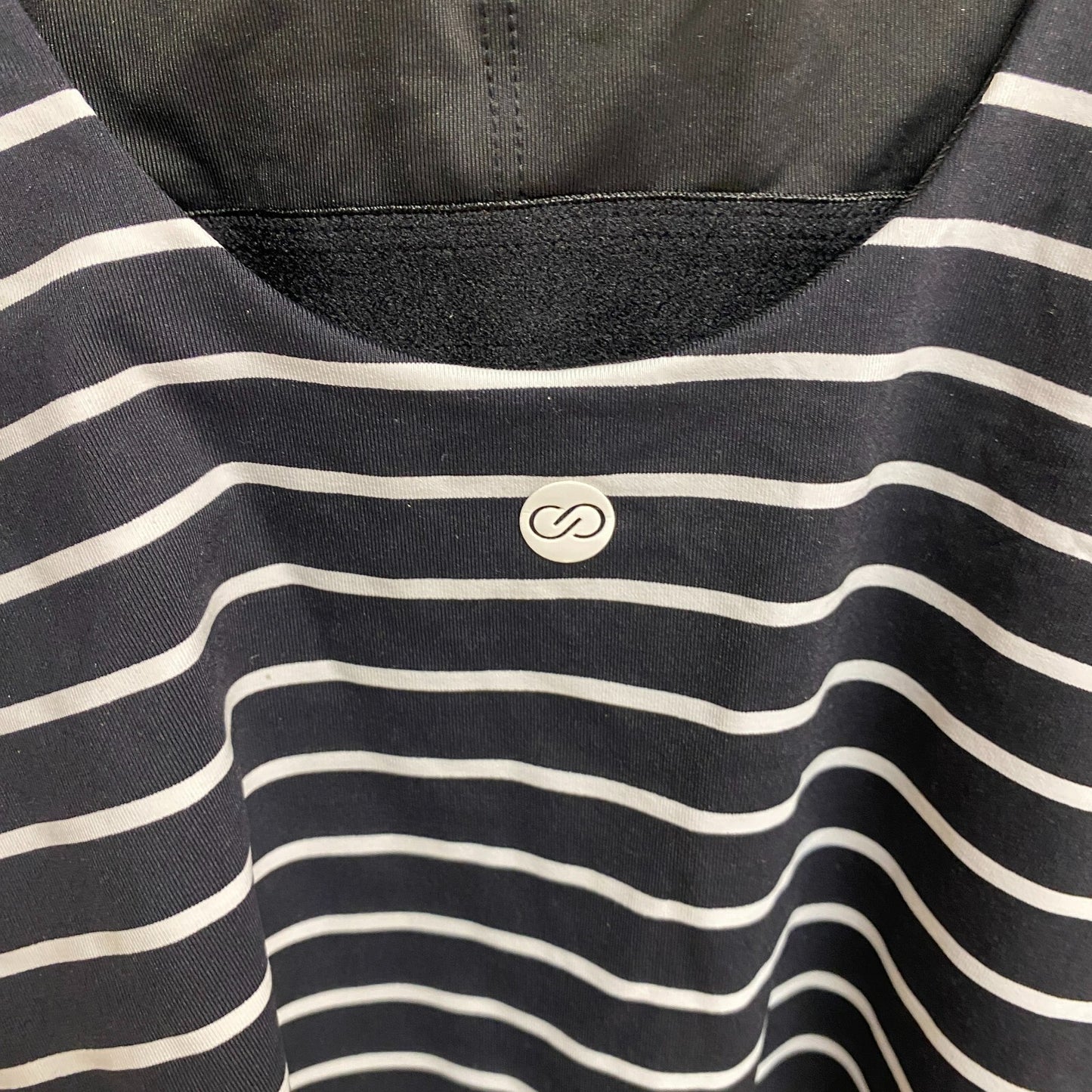 Calia Women's Sculpt Drop Back One Piece Swimsuit Stripe Black WSA23110PRT