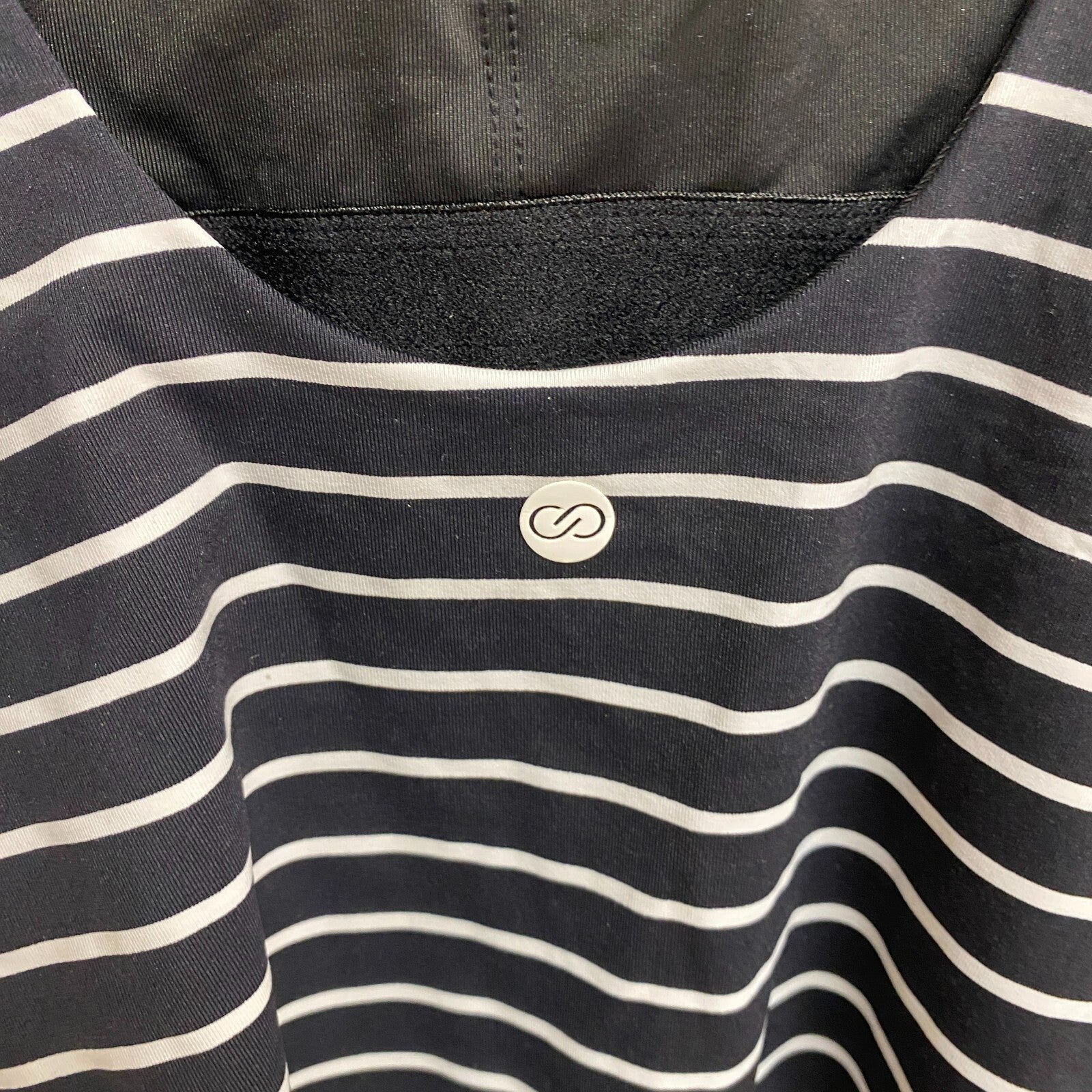 Calia Women's Sculpt Drop Back One Piece Swimsuit Stripe Black WSA23110PRT