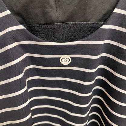 Calia Women's Sculpt Drop Back One Piece Swimsuit Stripe Black WSA23110PRT