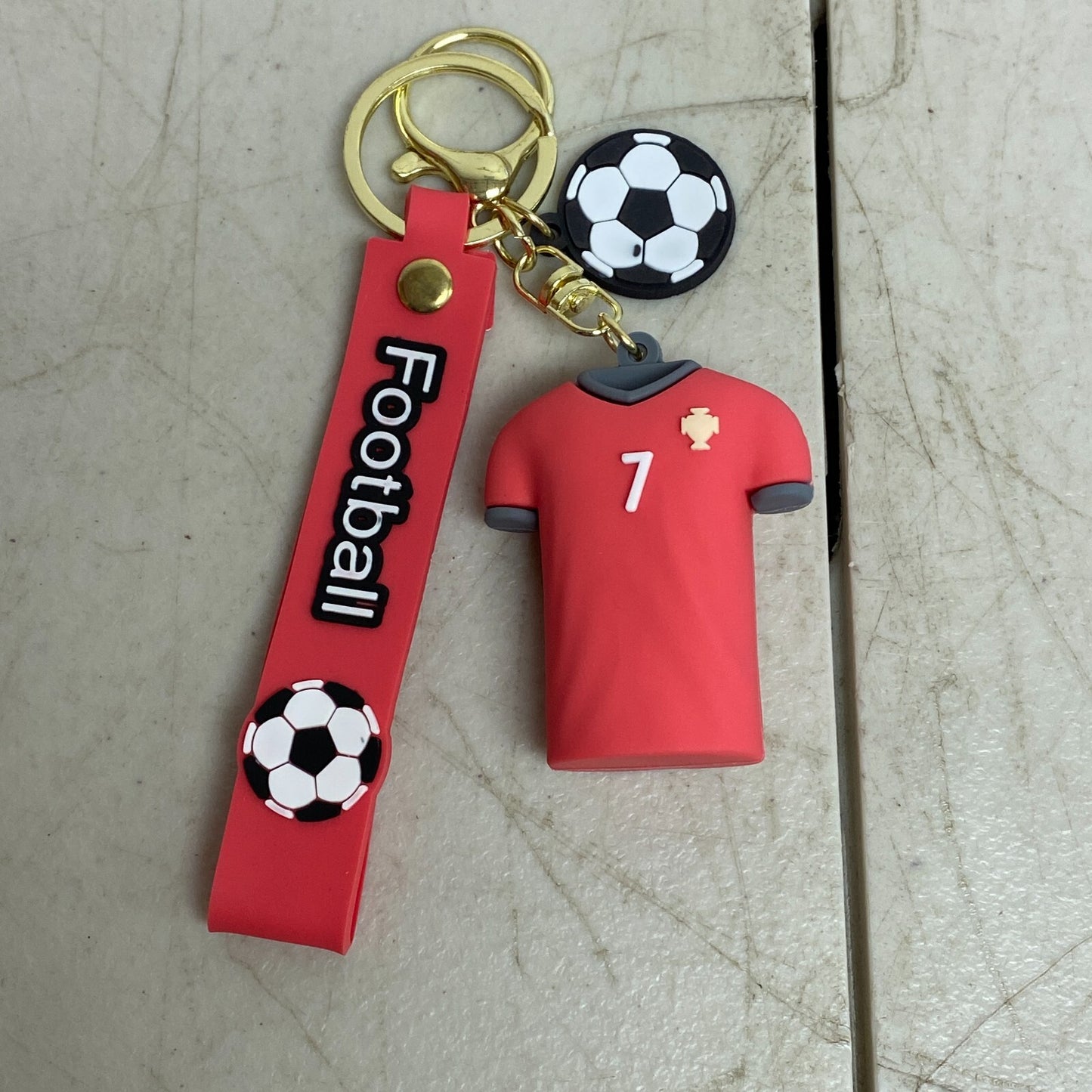 Assorted Silicone Soccer Keycahin with #7 Christiano Ronaldo Red Jersey Accesory