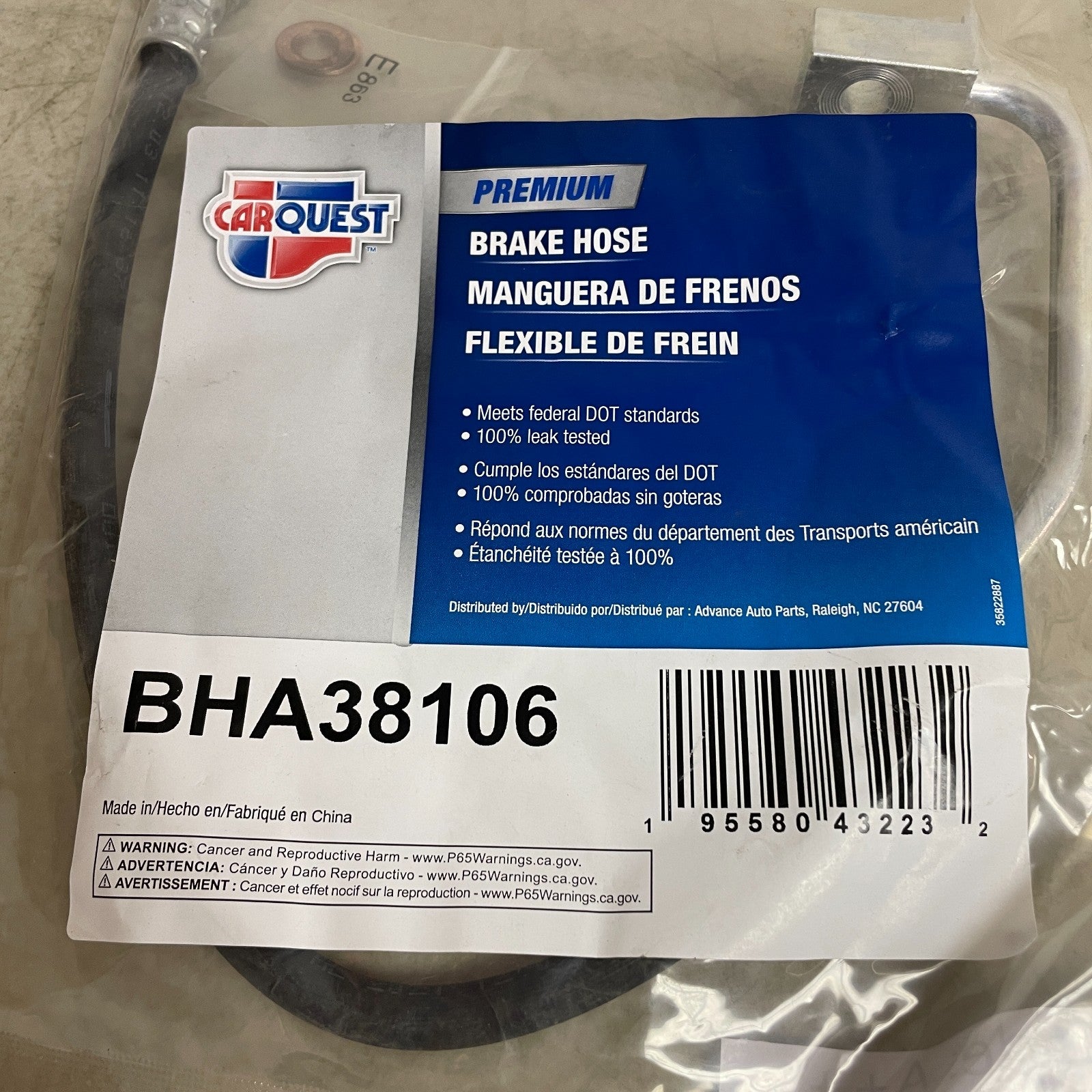 Carquest BHA38106 Premium 17" Flexible Brake Hose Assembly w/ Copper Washers