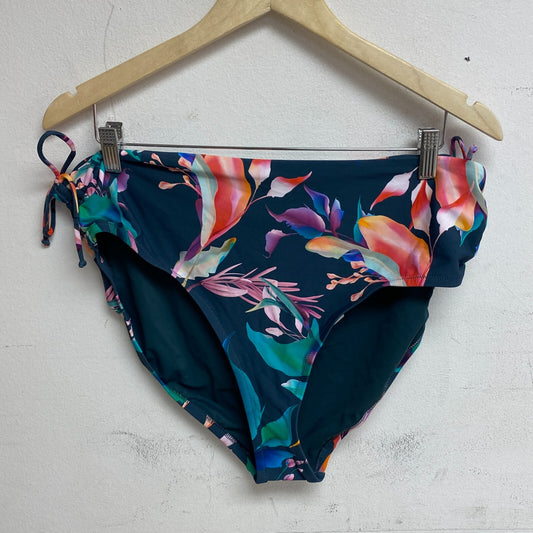 Calia Women's Swim Adjustable Rise Bikini Ruched Side Floral Bottom Aqua Multi