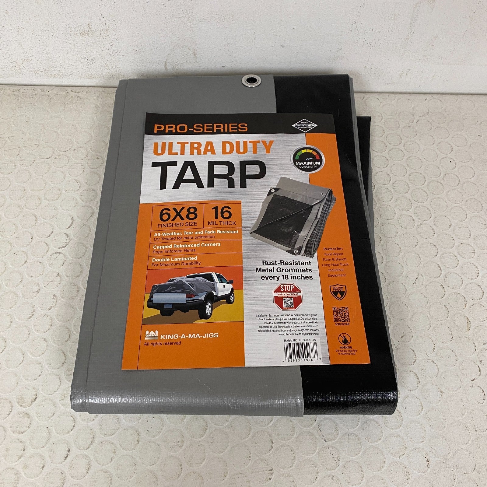 KING-A-MA-JIGS Ultra 6×8 Heavy Duty Tarp 16 Mil UV-Resistant with Grommets