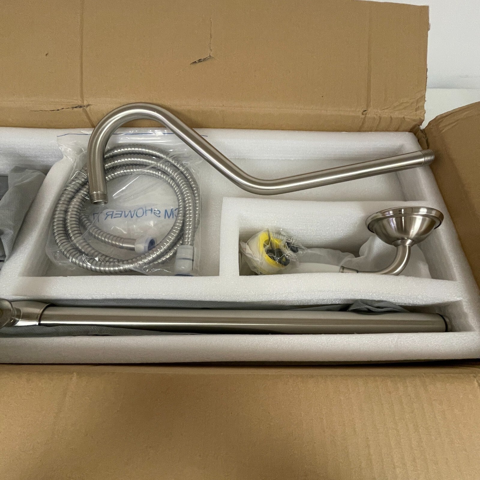 Signature Hardware Dolwick Exposed‑Pipe Shower & Tub Faucet Brushed Nickel