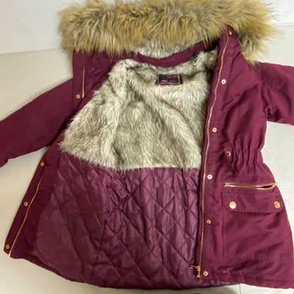 EUC Live Justice Winter Coat Maroon Fur Lined Hooded Girls Jacket Size 12