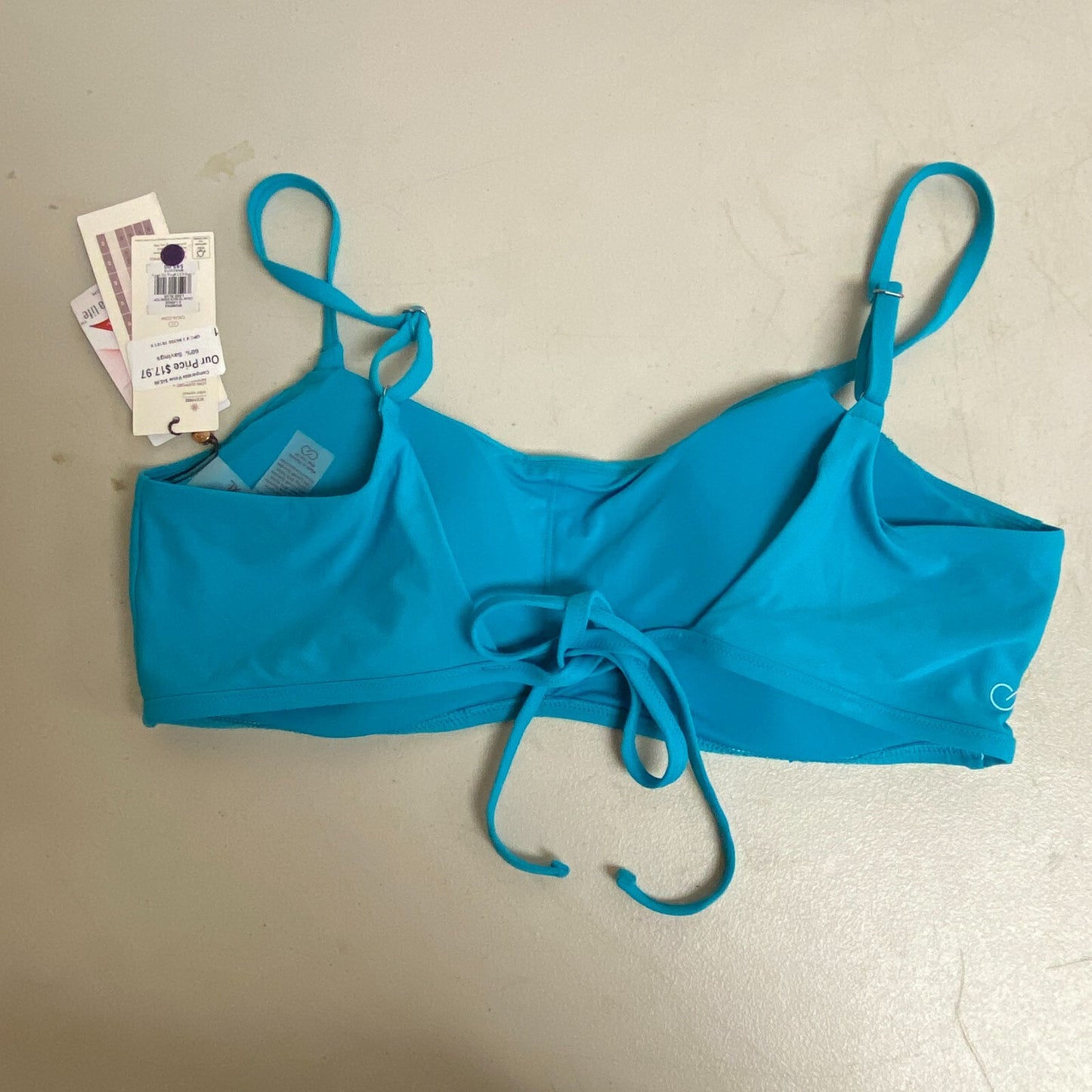 Calia Women's Swim Collection Low Support Tie Back Bikini Top Lake Blue WSA22215