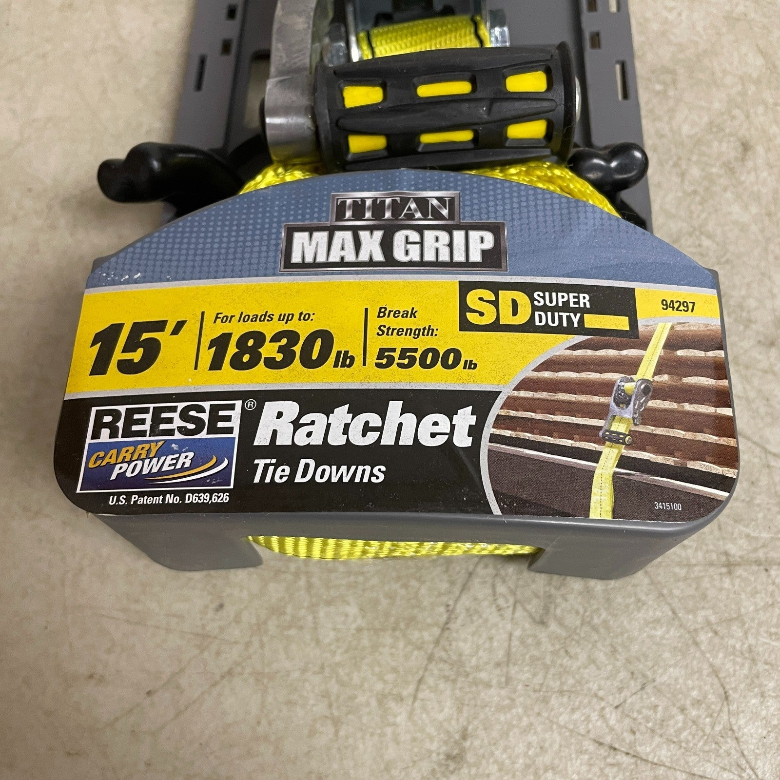 REESE Carry Power Super Duty Ratchet Tie-Down 1½" x 15' Max Grip 9429700
