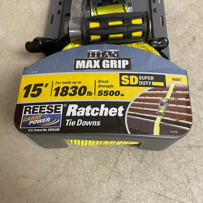 REESE Carry Power Super Duty Ratchet Tie-Down 1½" x 15' Max Grip 9429700
