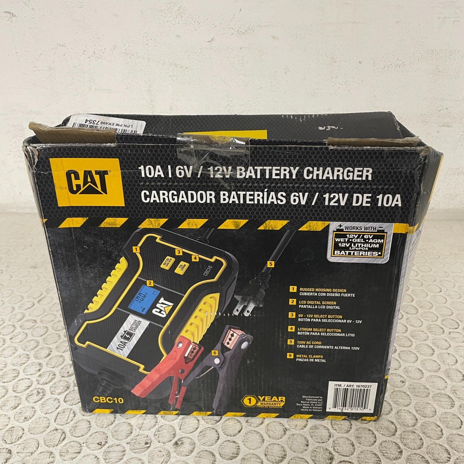 CAT CBC10 Professional 10 Amp Battery Charger Maintainer 6V/12V AGM GEL Lithium