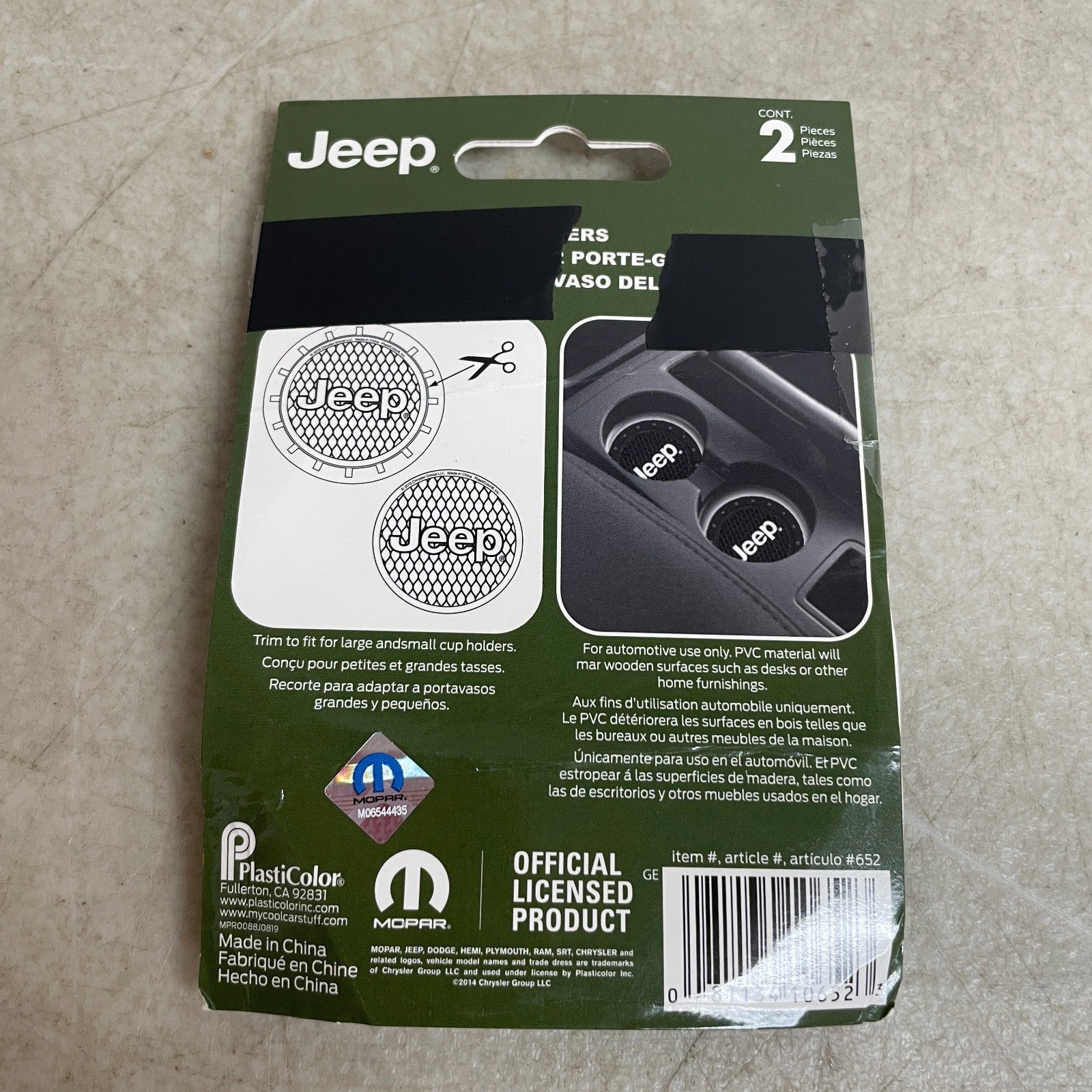 Jeep Plasticolor 000652R01 Jeep Logo Cup Holder Coaster Set 2 Pack Black PVC