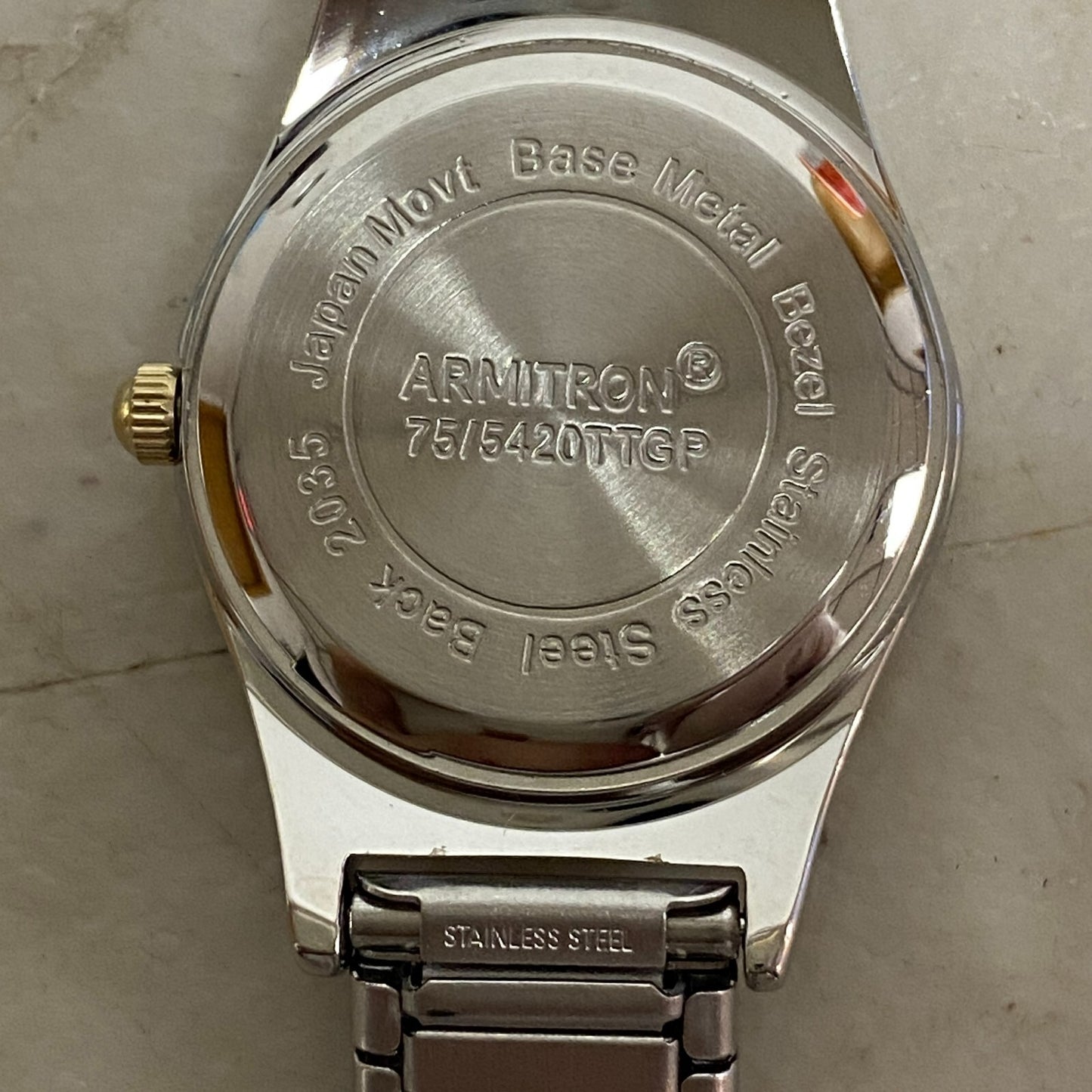 Armitron Watch Japan Quartz Women Dual Tone Gold Plated Stretch Steel 75/5420TTG