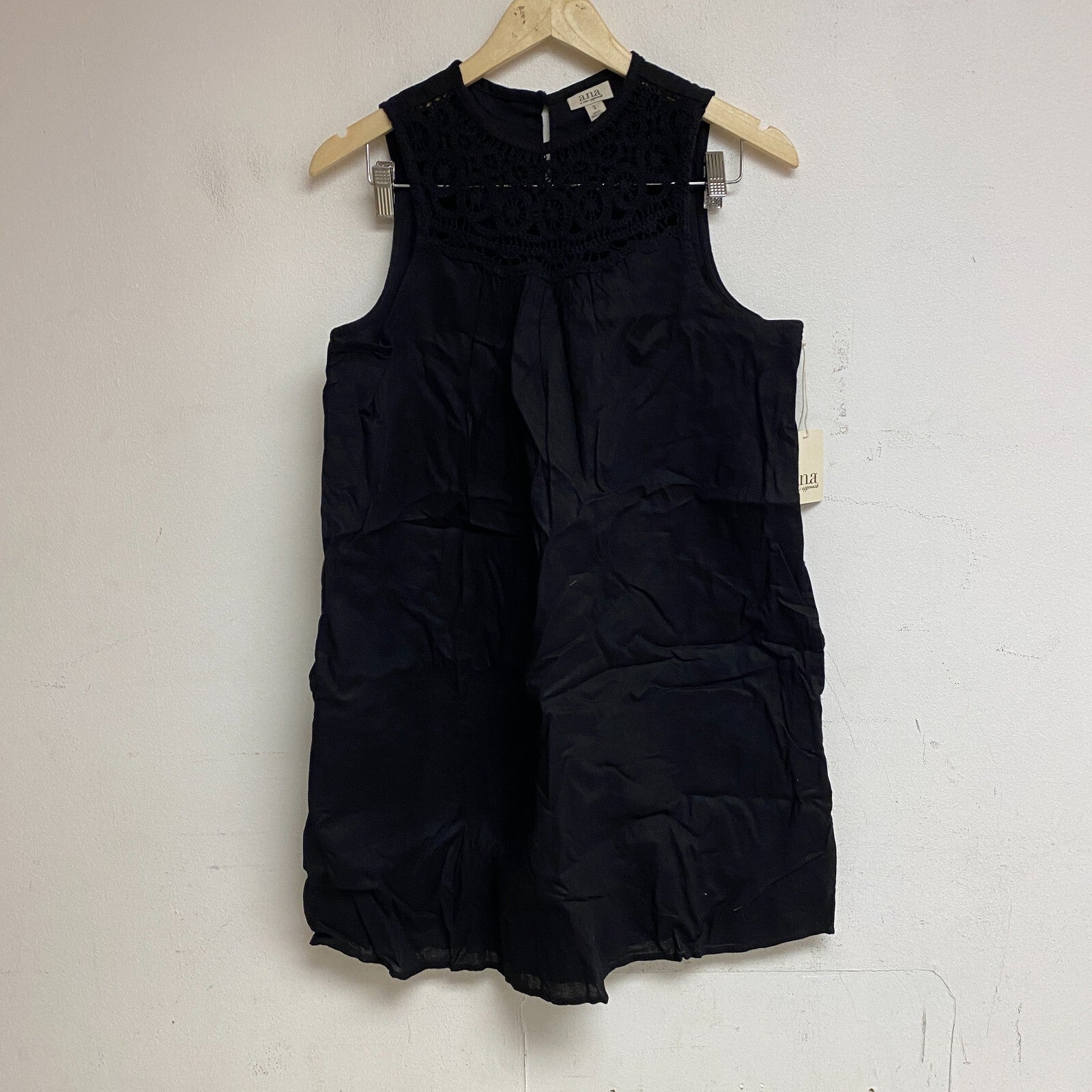 Ana a new approach sleeveless black roundneck see through chest open back Size S