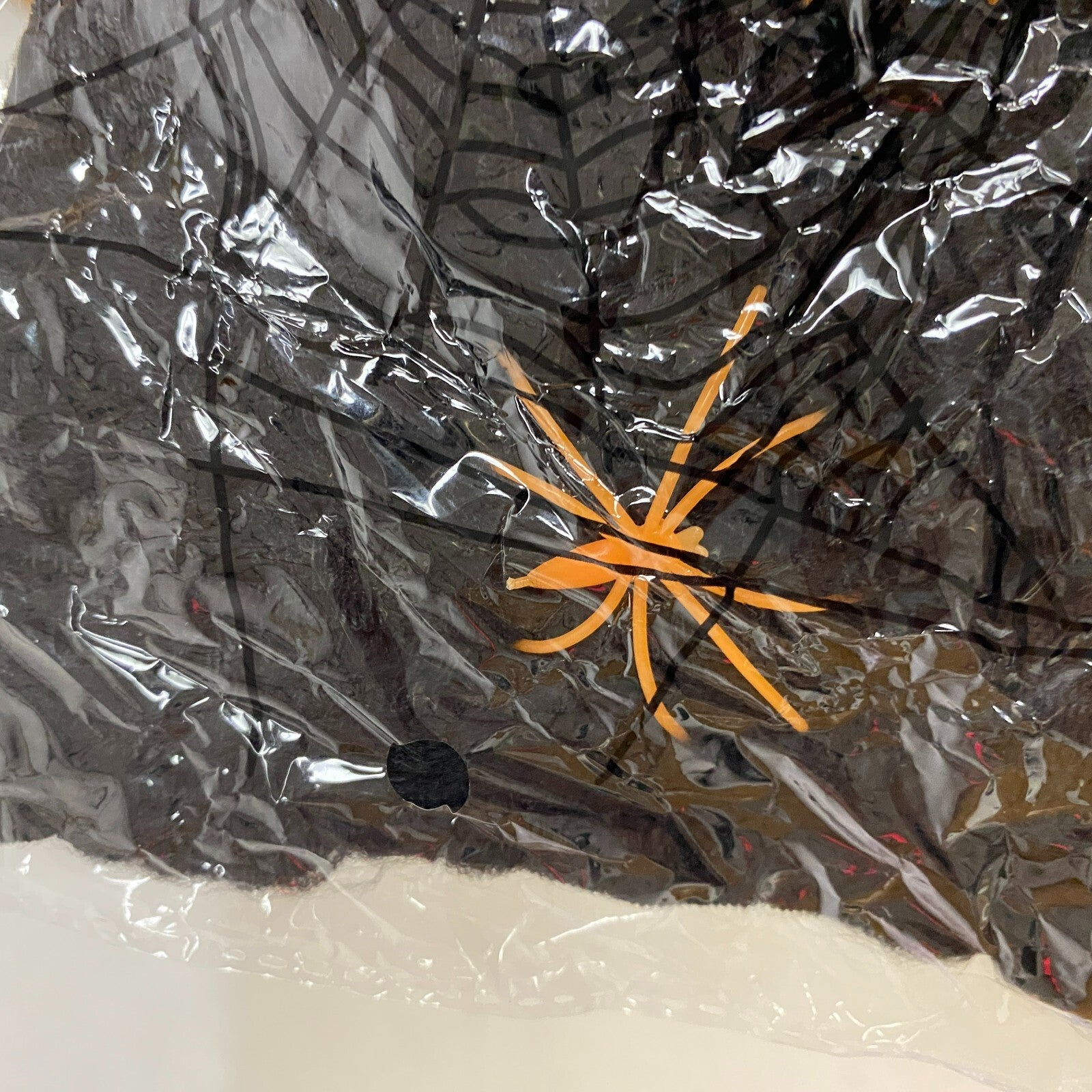 Stretchable Spider Web Decoration Black w/ Orange Spider Accents