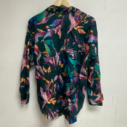CALIA Women's Oversized Long Sleeve Button Down Cover Up Aqua Multi WSA23919PRT