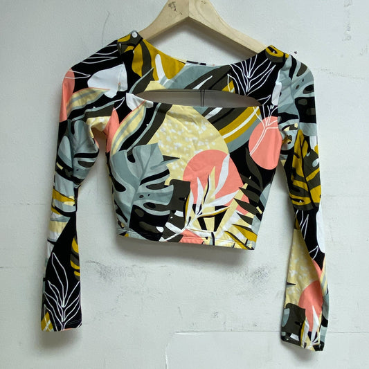 Calia Women's Crop Rashguard Top Multi Palm Long Sleeve Floral WSA23802PRT