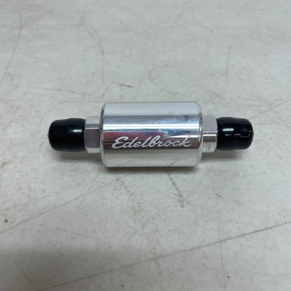 Edelbrock 8129 Polished Aluminum Inline Fuel Filter 3/8" Barb 40 Micron Element