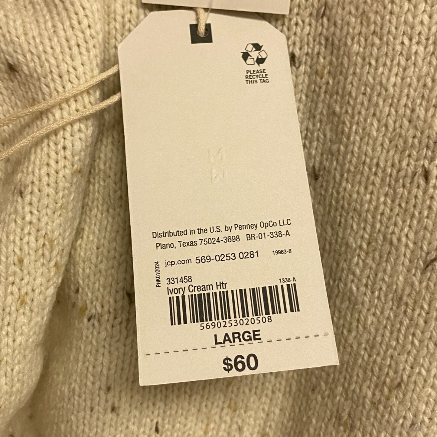 Mutual Weave Crew Neck Long Sleeve Mock Turtle Neck Sweater Size L Color Ivory