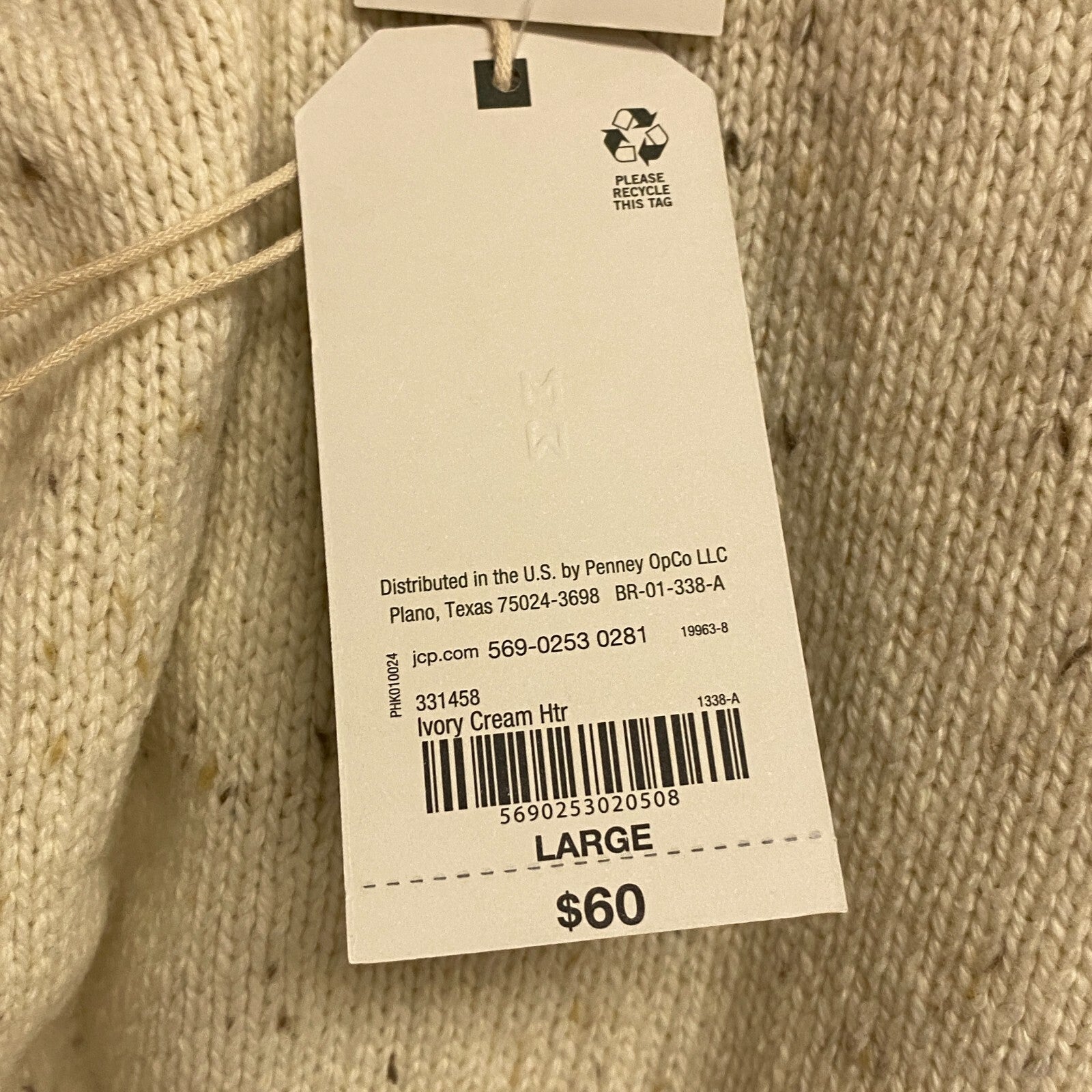 Mutual Weave Crew Neck Long Sleeve Mock Turtle Neck Sweater Size L Color Ivory