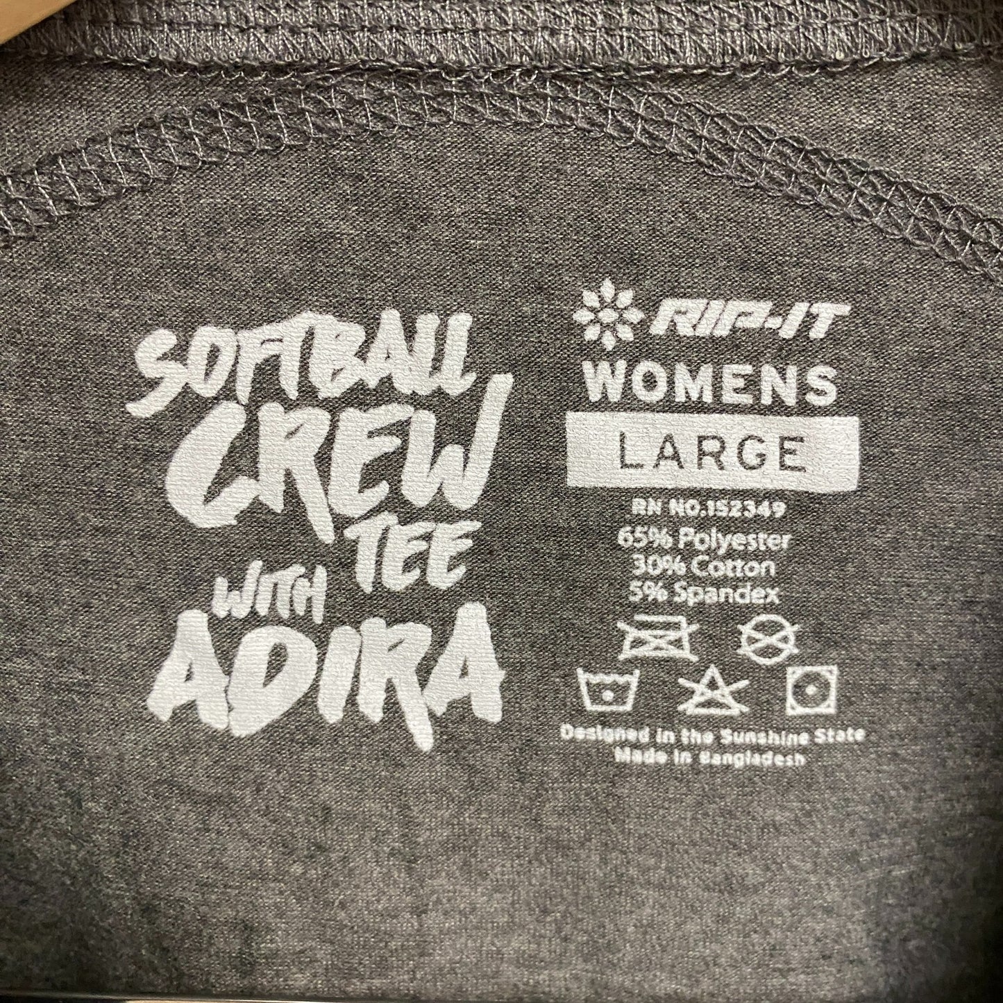 RIP-IT Woman's  Short Sleeve Crew Tee with Adira Plain Dark Grey BQ9776